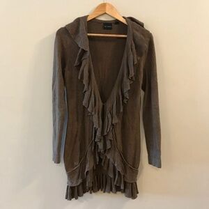 Tribal Brown Ruffle Open Cardigan Sweater Small